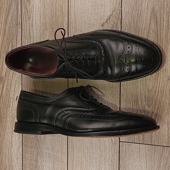 ALLEN EDMONDS McAllister Black Leather‎ Sz 9 D Wing Tip Lace Up Mens Shoes - Picture 1 of 10